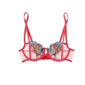 Adore Me Jayda Pinkish Floral Embroider Mesh Sheer Balconette Underwire Bra 40DD